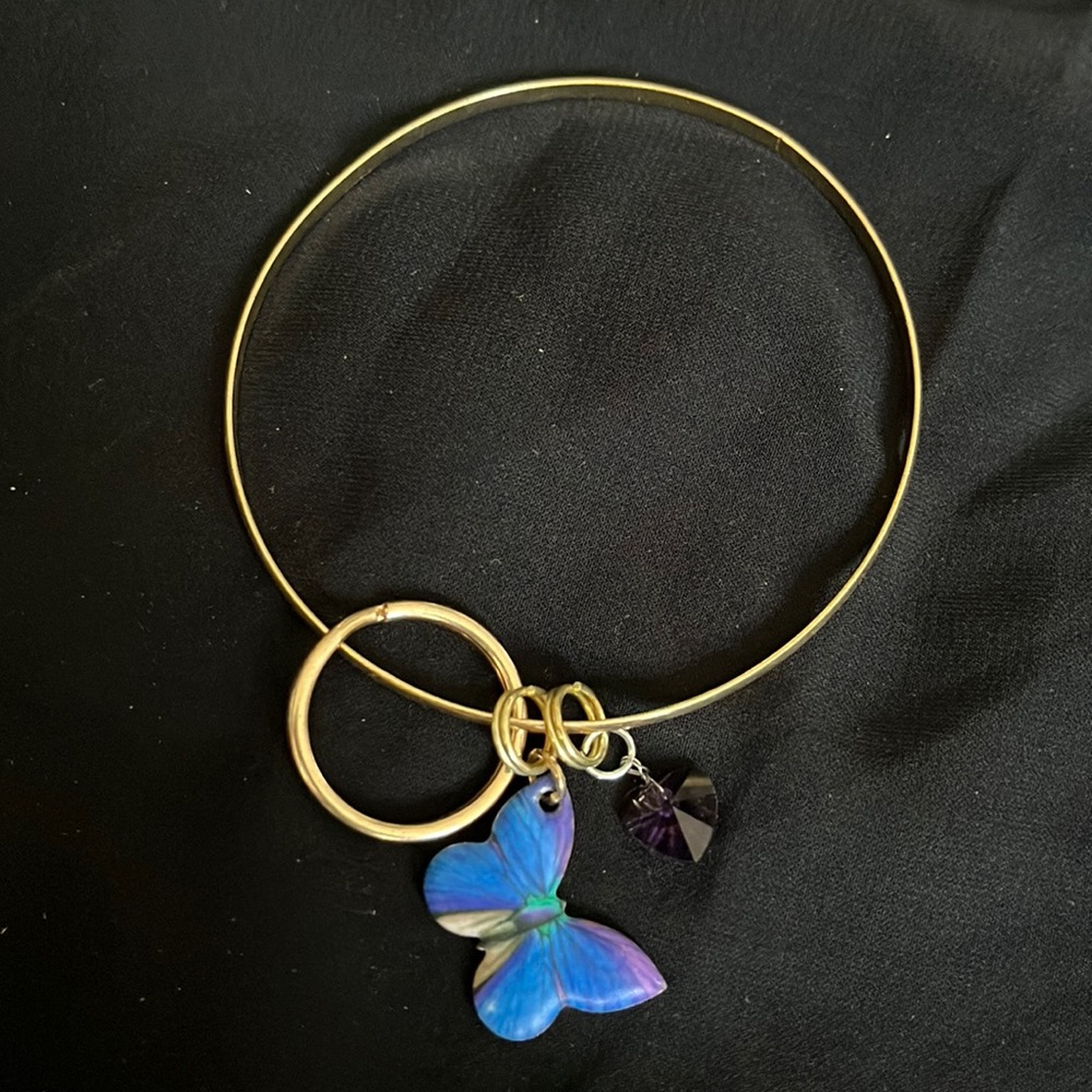 Beautiful butterfly and heart charm keychain bracelet